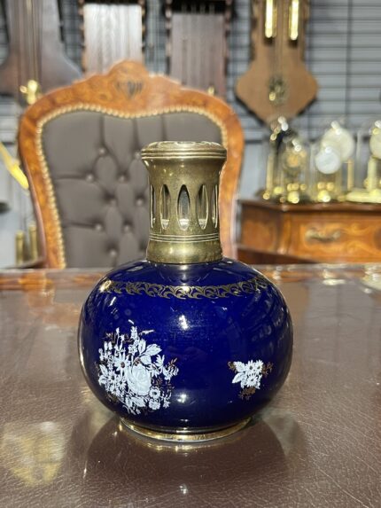 Fransız Limoges Porselen Kobalt Mavi Parfüm Lambası (Lampe Berger)