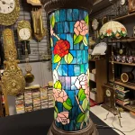 Tiffany Vitray Gül Desenli Sütun Lamba